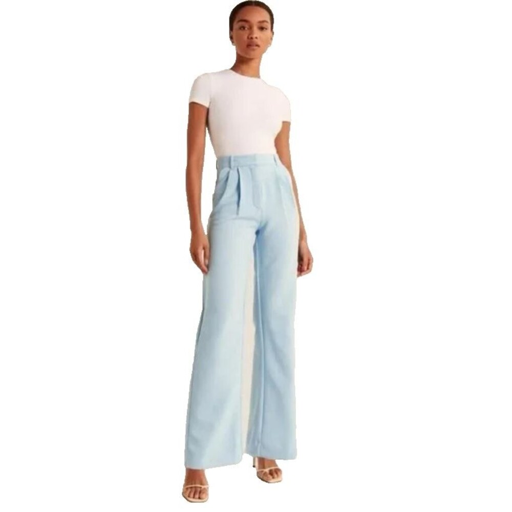 Abercrombie & Fitch Light Blue High-Waist Straight Leg Pants
